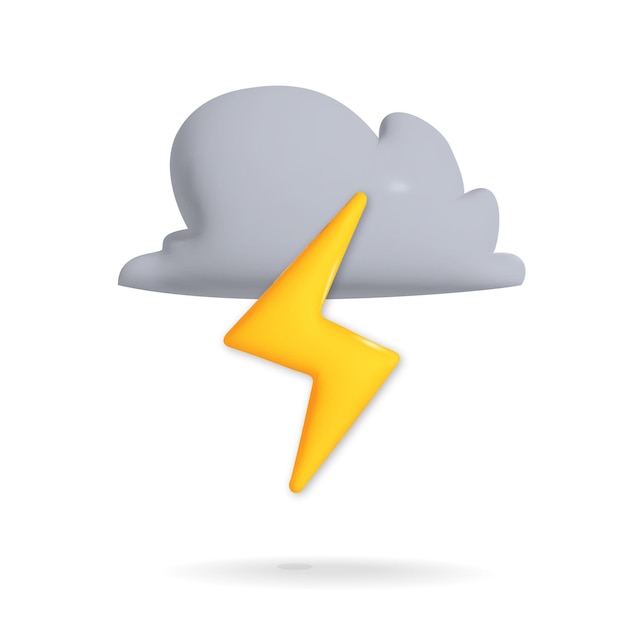 Vector 3d render cute dark rainy cloud with yellow thunder design Weather and forecast concept art