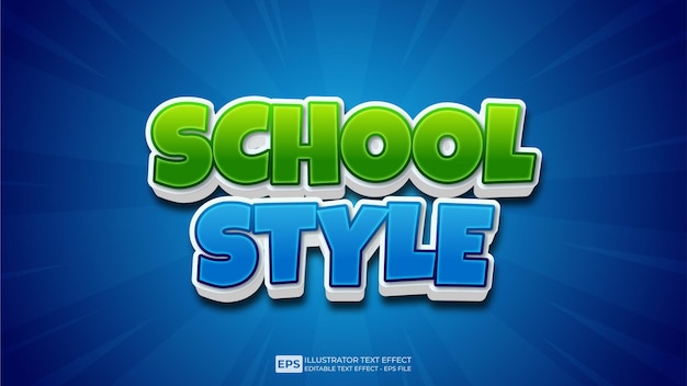 Vector 3d text School Style editable text effect font