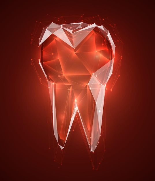 Vector 3d tooth for dental medicine on a red background