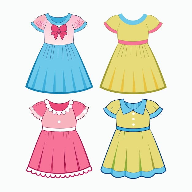 Vector vector 4 set babydoll dress design