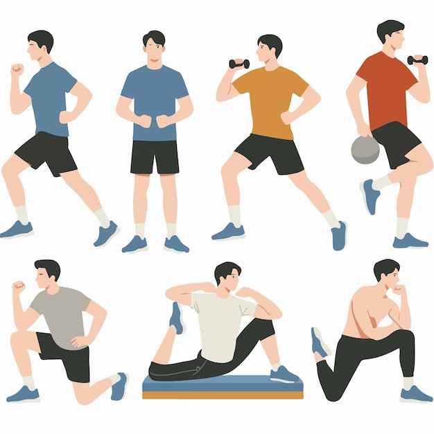 Vector 5 people doing sport in flat design style