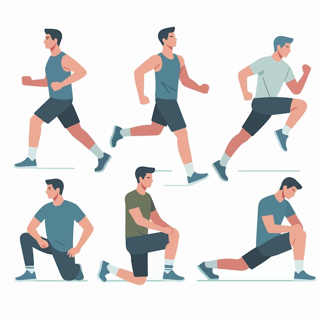 Vector 5 people doing sport in flat design style