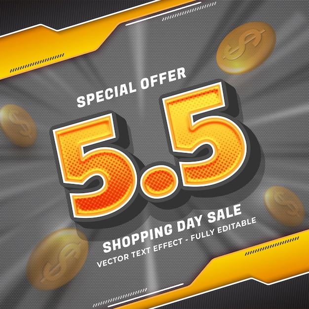 Vector vector 55 shopping day sale promo with text effect editable template design