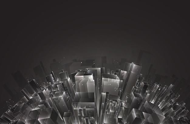 Vector abstract 3d crystal a view of the roofs of the city a large chaotic set of glass pendants