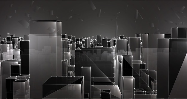 Vector abstract 3d crystal a view of the roofs of the city a large chaotic set of glass pendants