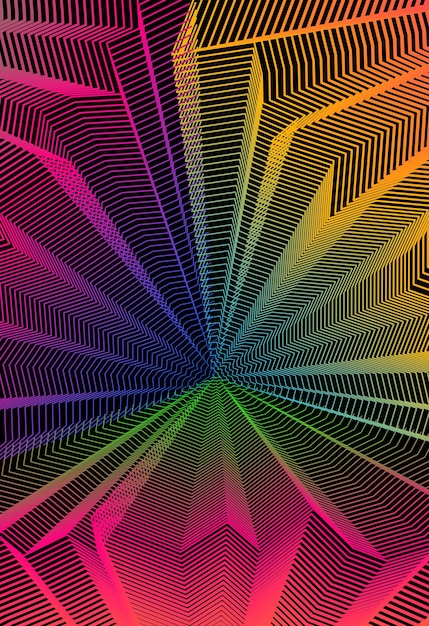 Vector abstract artistic background for design, linear 3d moire texture, inner space of a room. Fantastic psychedelic trendy modern op art, optical dimensional illusion.