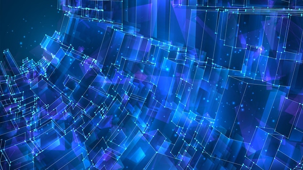 Vector abstract background of glowing square crystals on blue