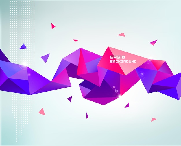 Vector abstract colorful purple faceted crystal banner, 3d shape with triangles, geometric, modern template