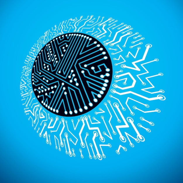 Vector vector abstract computer circuit board illustration, circular technology element with connections. electronics theme web design.