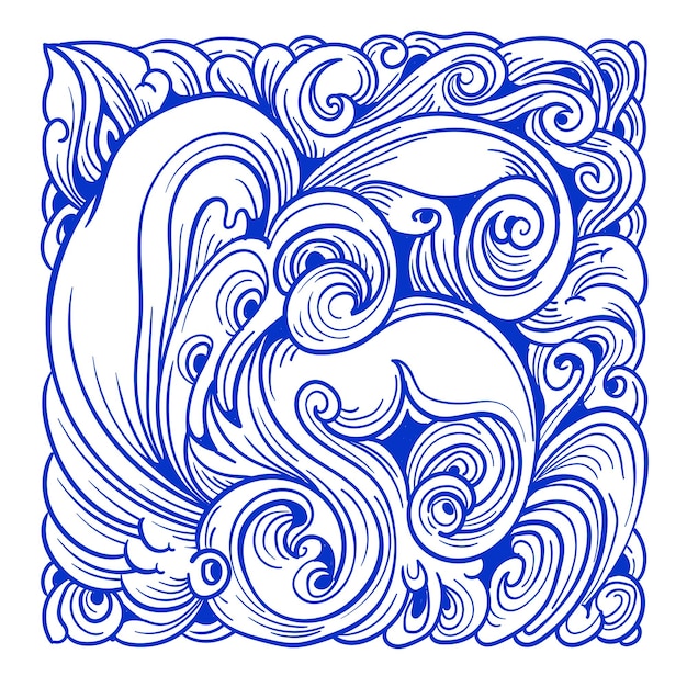 Vector abstract ethnic and culture doodle illustration in blue color for background