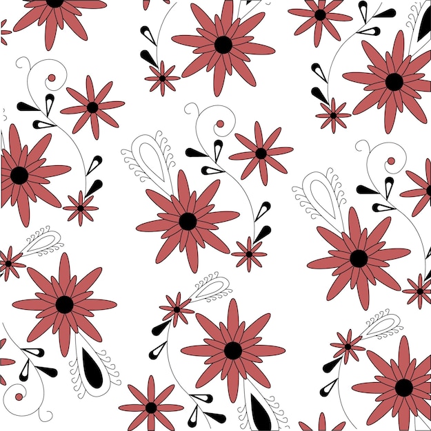 Vector abstract floral print in Ukrainian style red and black colors