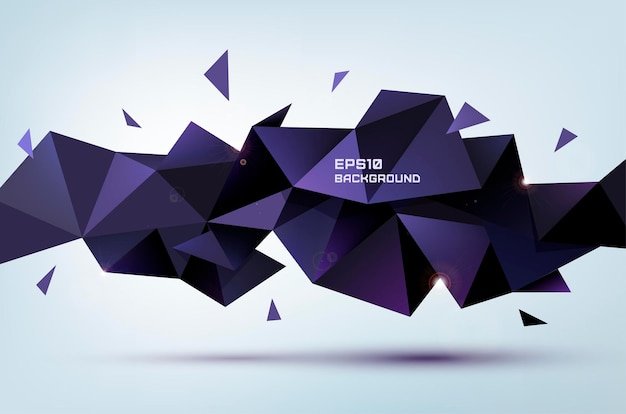 Vector abstract geometric 3d shape. Triangular facet polygonal banner, poster, background.