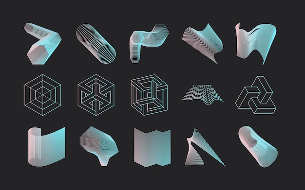 Vector abstract modern set geometric icon design in trendy linear style