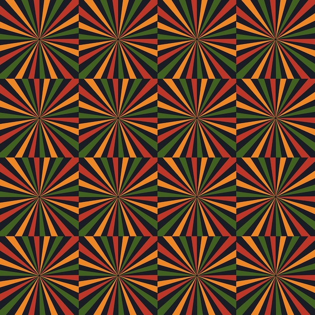 Vector abstract pattern with squares with star burst lines in color of Pan African flag