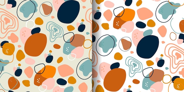 Vector abstract seamless patterns with different hand drawn shapes