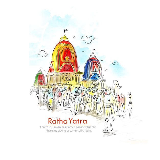 vector Abstract Sketch illustration poster of Ratha Yatra Creative hand lettring typography