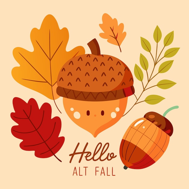 Vector vector acornleaveberry and word hello fall