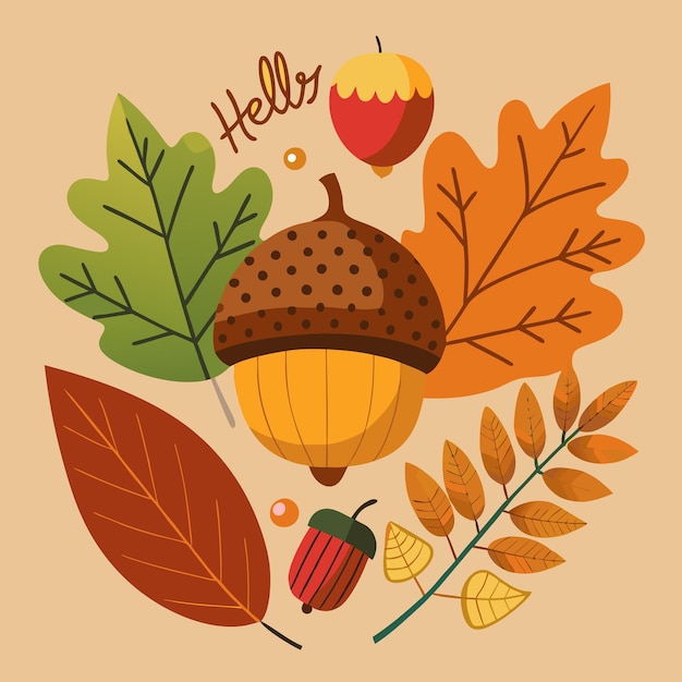 Vector vector acornleaveberry and word hello fall