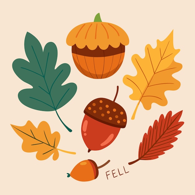 Vector vector acornleaveberry and word hello fall