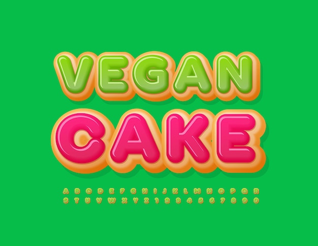 Vector advertising Banner Vegan Cake Unique Green Font Creative Alphabet Letters and Numbers set