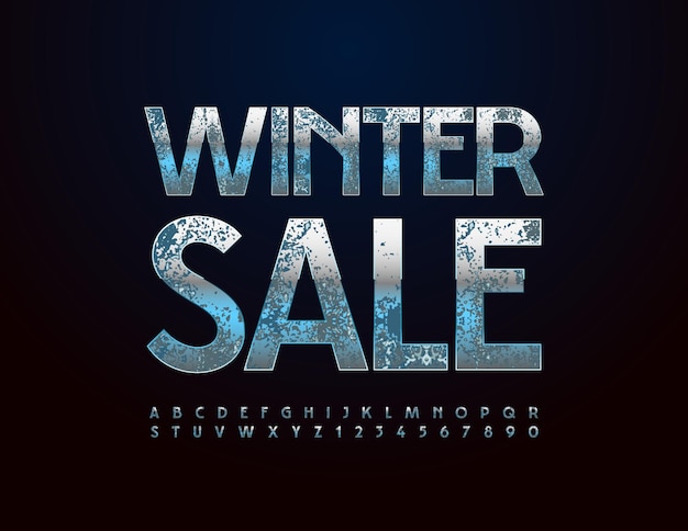 Vector advertising Banner Winter Sale Trendy Metallic Font Old style Letters and Numbers