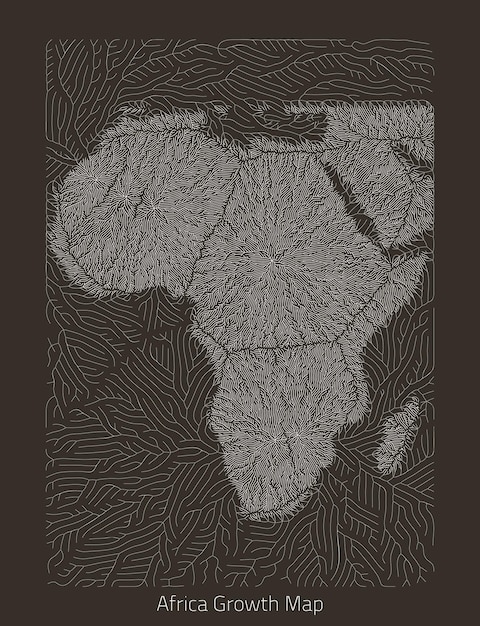 Vector Africa map Generative growth structure in form of continent Organic texture with geographic silhouettes