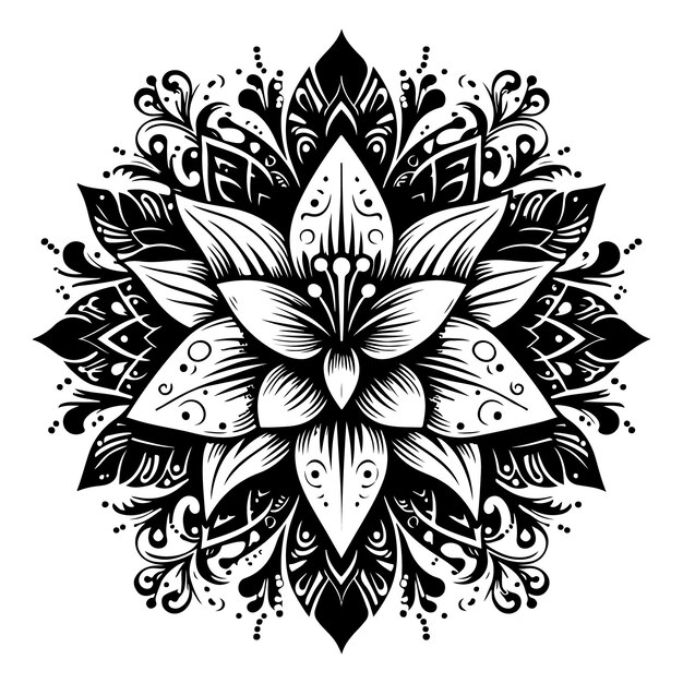 Vector vector ai mandala design create black with a white background lily flower