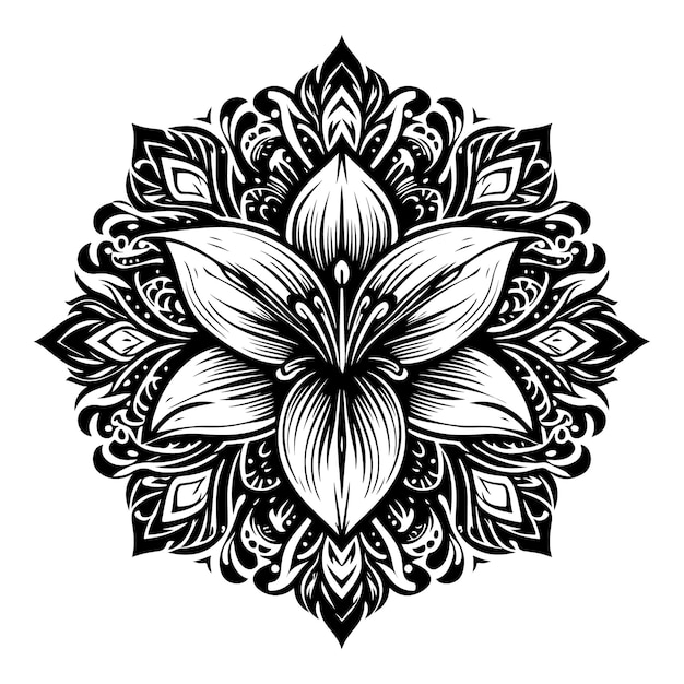 Vector vector ai mandala design create black with a white background lily flower