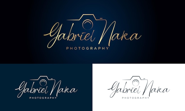 Vector along signature camera icon photography logo template