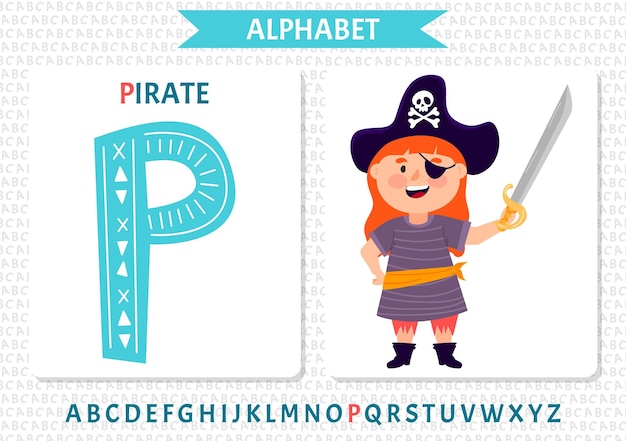 Vector alphabet on sea pirate's theme Letter P Pirate