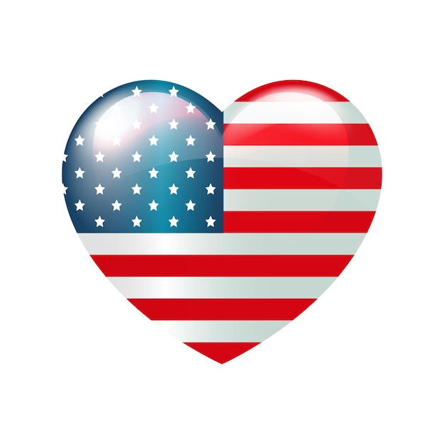 Vector American Flag in Heart 4th of July Independence Day of the USA United States love emblem