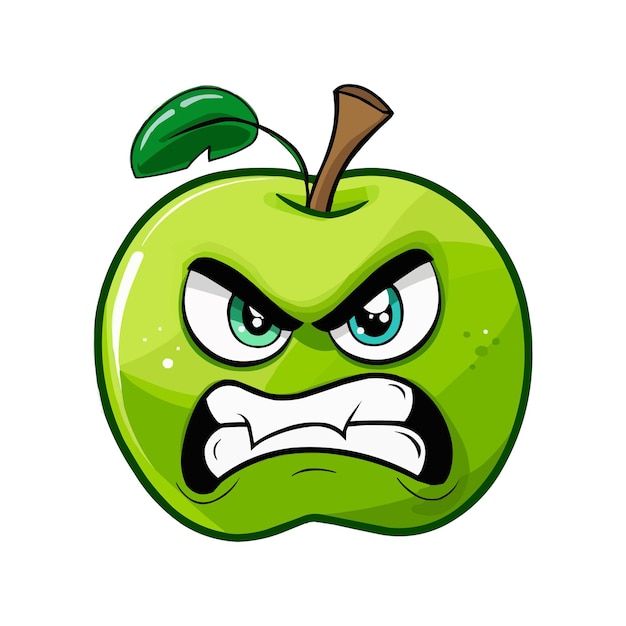 Vector vector angry cartoon green apple on white background