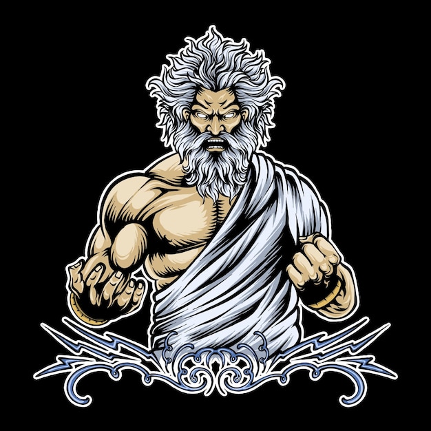 vector angry zeus tshirt illustration design