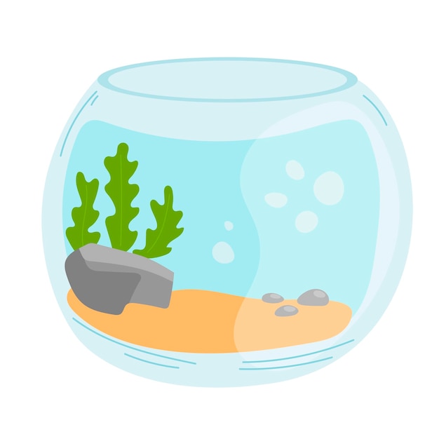 Vector aquarium illustration with water seaweed and bubbles Colorful cartoon flat aquarium marine pet for your design