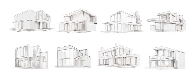 Vector of Architecture 3d House Building Sketch Illustration