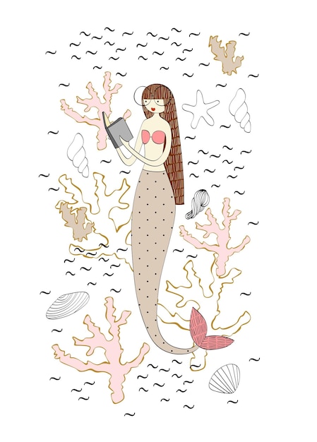 Vector arrangement with mermaid poster on a white background