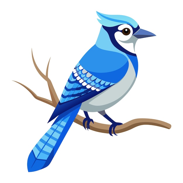 Vector a vector art blue jay sitting on a tree branch