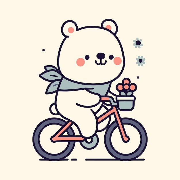 Vector Art of a cute bear riding bicycle cartoon style flat cartoon icon illustration