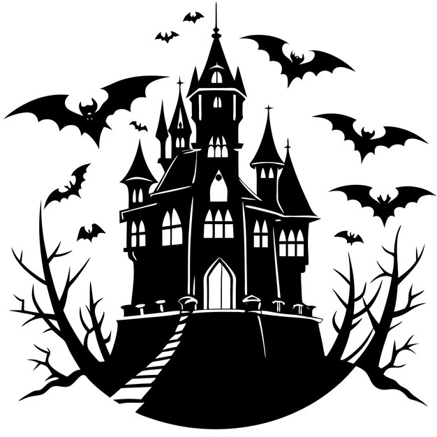 Vector Art of Dark Haunted Castle Scene for Halloween