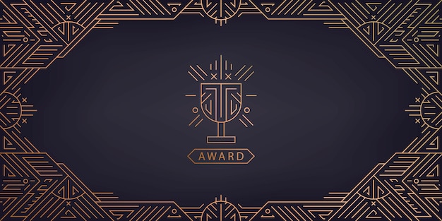 Vector art deco gatsby frame award certificate Line geometric background with winner s cup