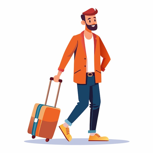 Vector vector art drawing of a casually dressed man with a suitcase depicting a theme of travel and vacation 9