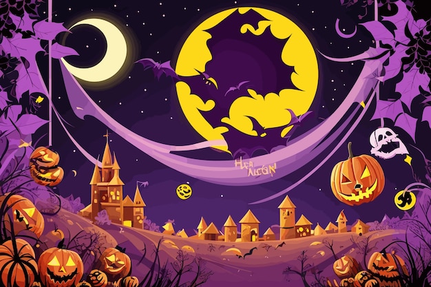 vector art halloween witch pumpkin spider illustration horror candlelight spooky background bat art