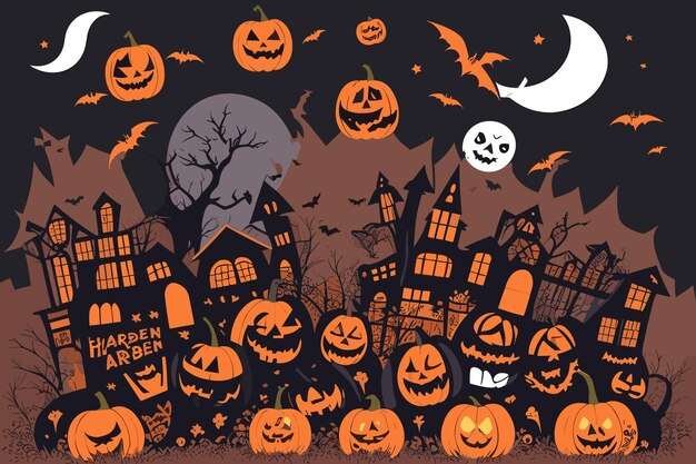 vector art halloween witch pumpkin spider illustration horror candlelight spooky background bat