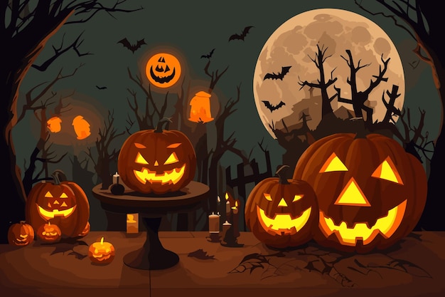 vector art halloween witch pumpkin spider illustration horror candlelight spooky background