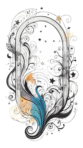 Vector art of a hand drawn sketch frame with doodle like elements such as swirls stars and hearts