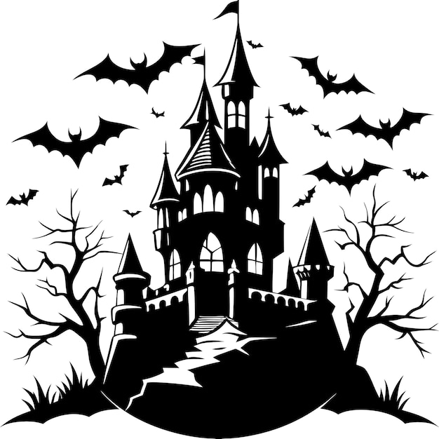 Vector Art of Haunted Castle in Spooky Darkness