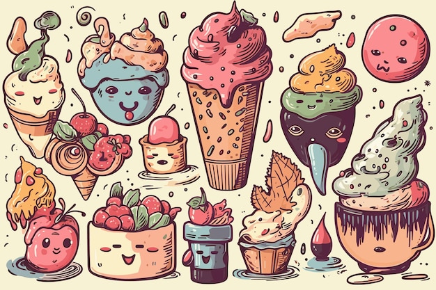 vector art ice cream food dessert party green organic restaurant sundae cafe refreshment