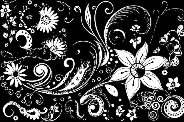 Vector art illustration drawing of a frame from linen flowers on a black and white background