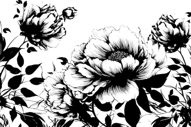 Vector art illustration drawing of a frame from linen flowers on a black and white background