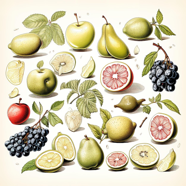 Vector Art Illustration Lemons Watercolor on white paper background All the fruits